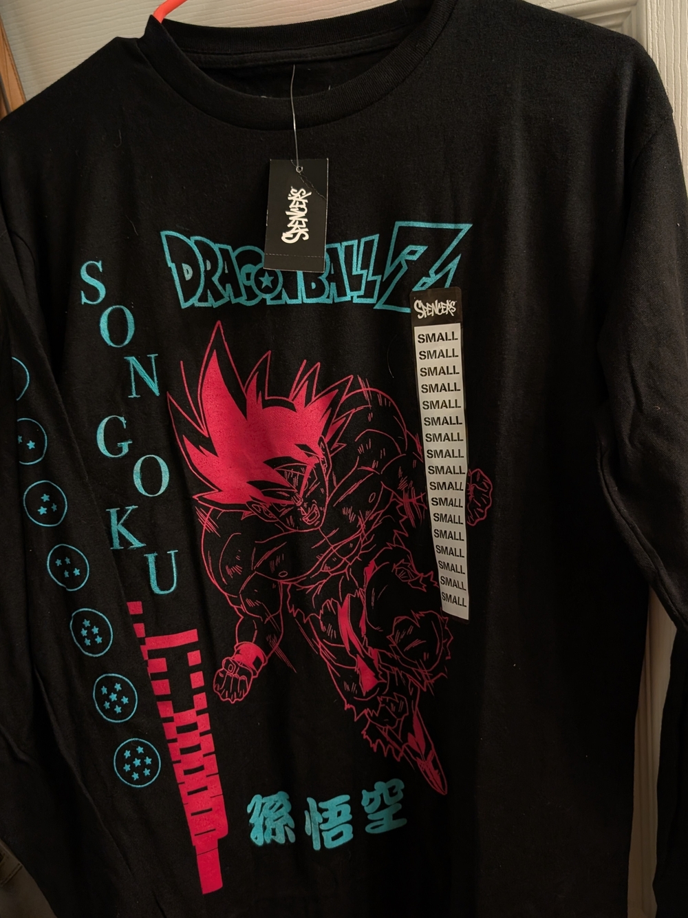 Dragon Ball Z Son Goku Graphic Long-Sleeve Tee - Black with Pink & Teal Small